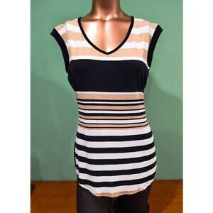 Picadilly Sleeveless Striped‎ Top - Black/White/Tan - XS